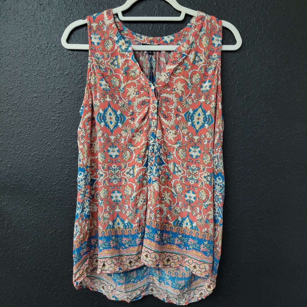 Tolani 100% Silk Boho Print Sleeveless Blouse Size Large Capsule Wardrobe Luxury